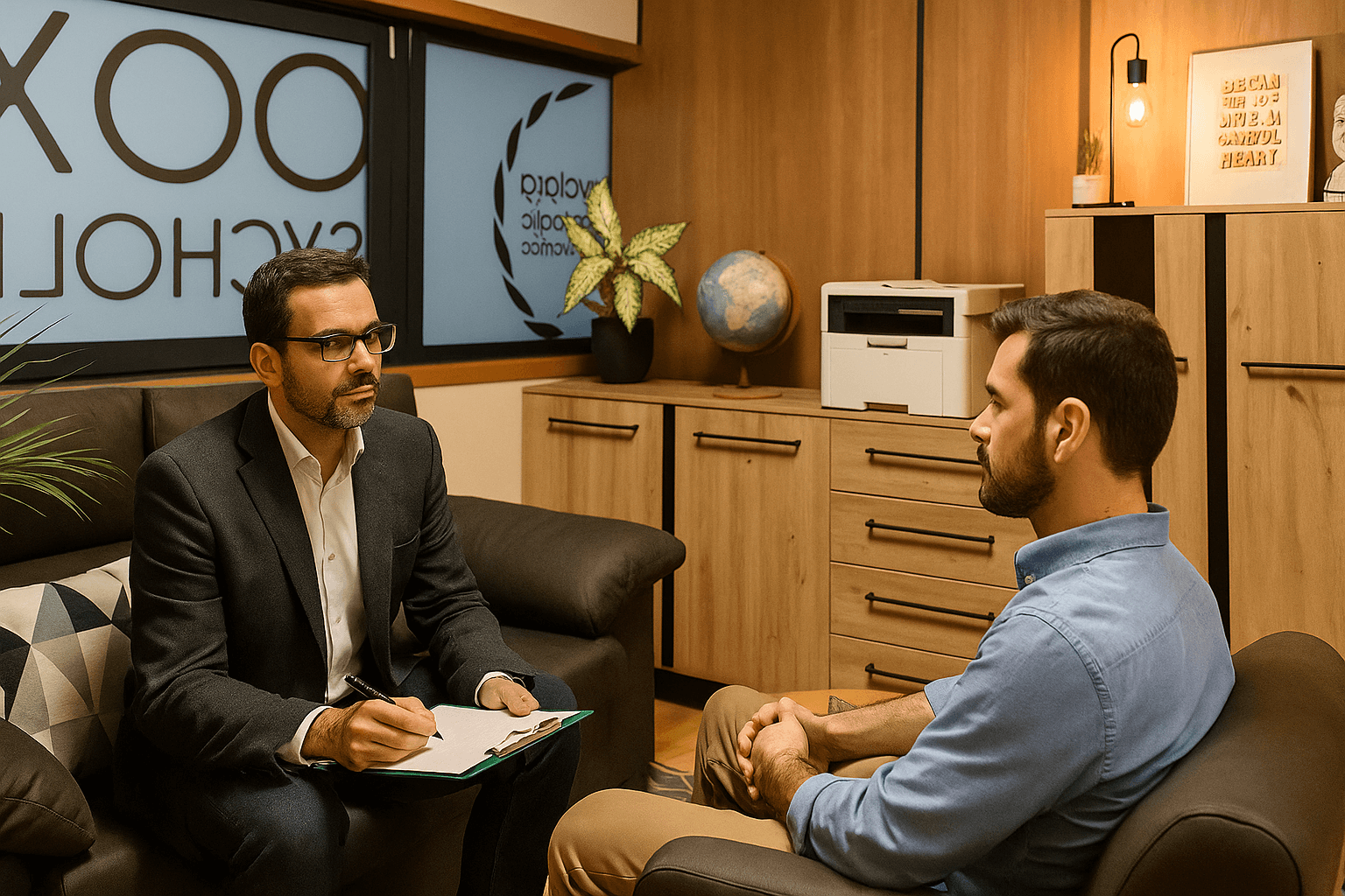 Psychologist from Ocnos Psychology Clinic conducting a psychological assessment with a man.