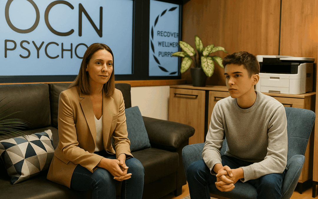 Photograph of a mother with her teenage son during a neuropsychology session at Ocnos Psychology Clinic