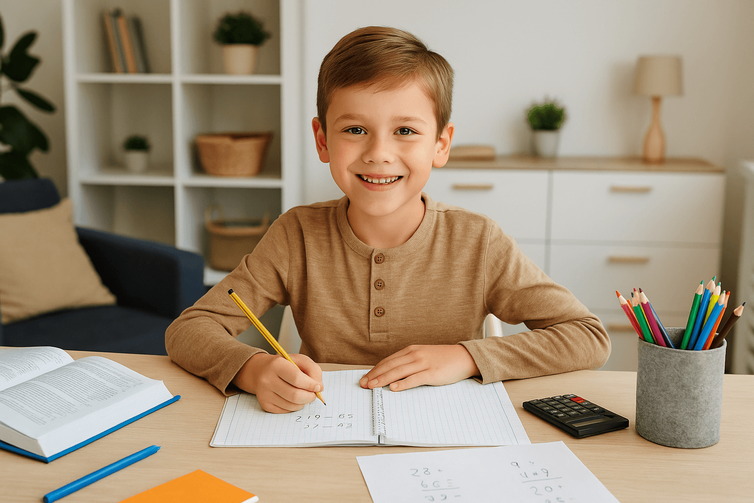Child using study techniques in a neuropsychology context