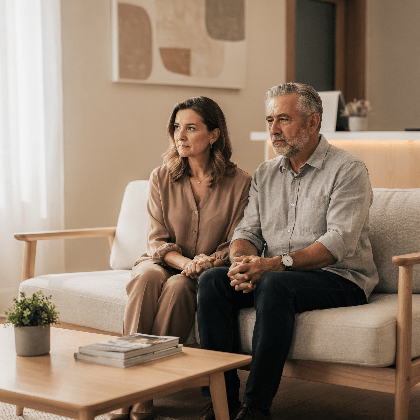 Adult couple reflecting on when to seek sex therapy in a psychological consultation