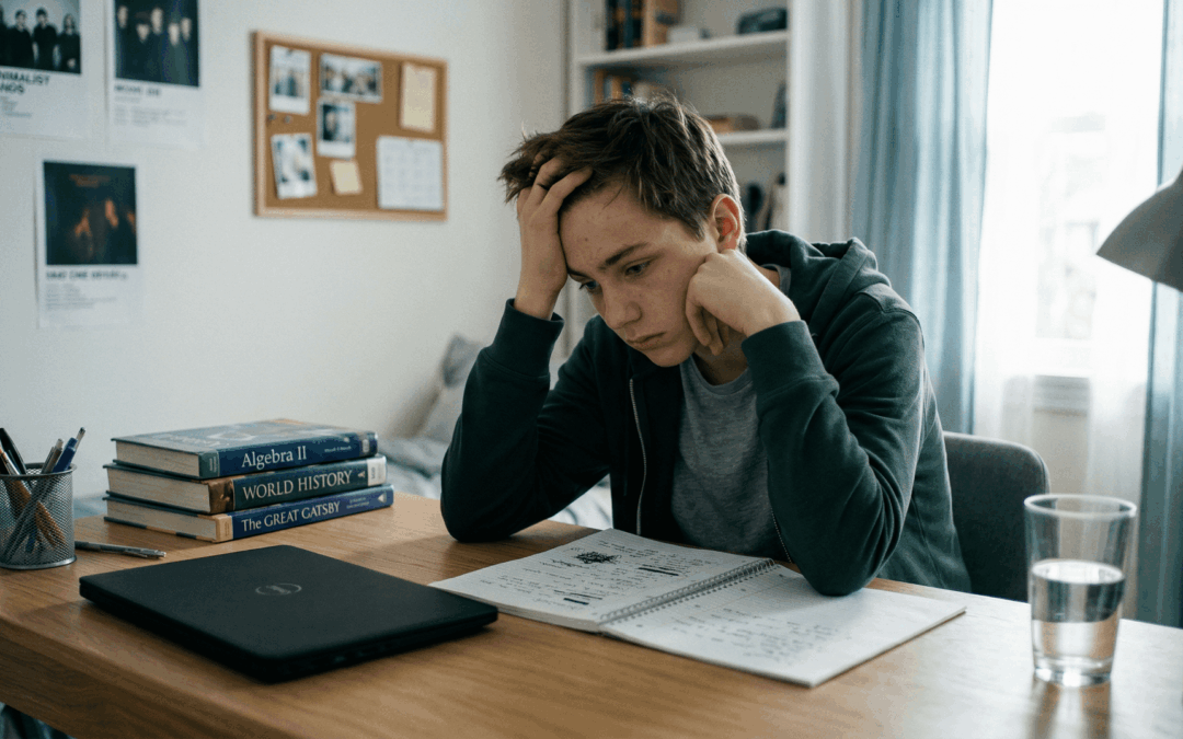 Adolescente con altas capacidades mostrando cansancio y saturación ante la autoexigencia