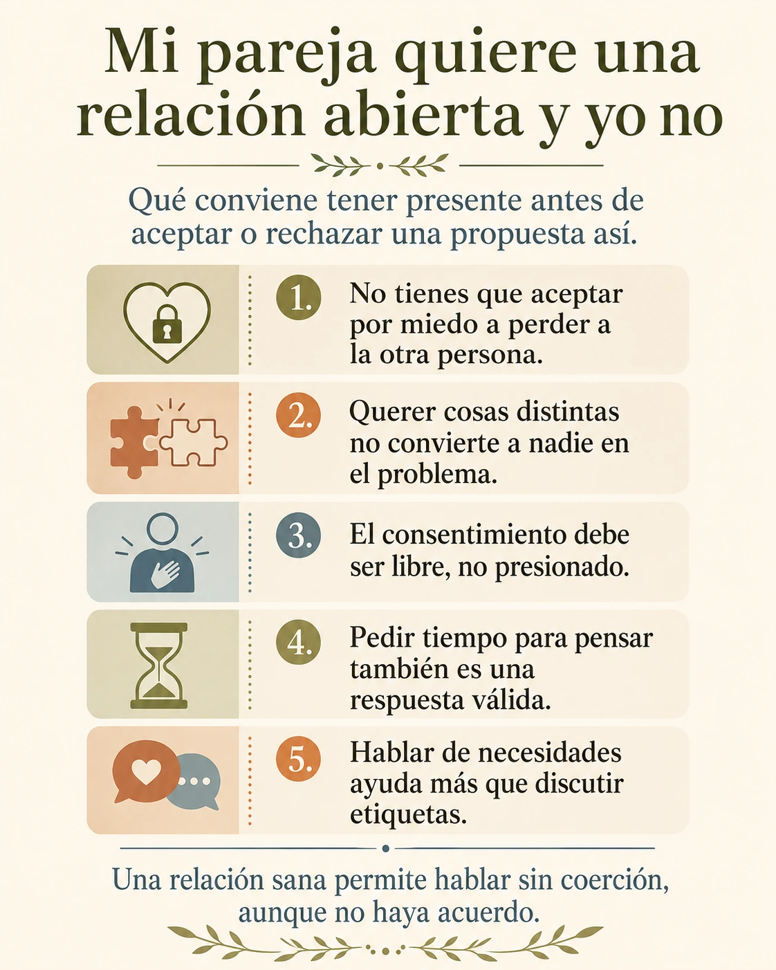 Mi pareja quiere una relación abierta y yo no: claves Infografía con claves cuando una pareja quiere una relación abierta y la otra no