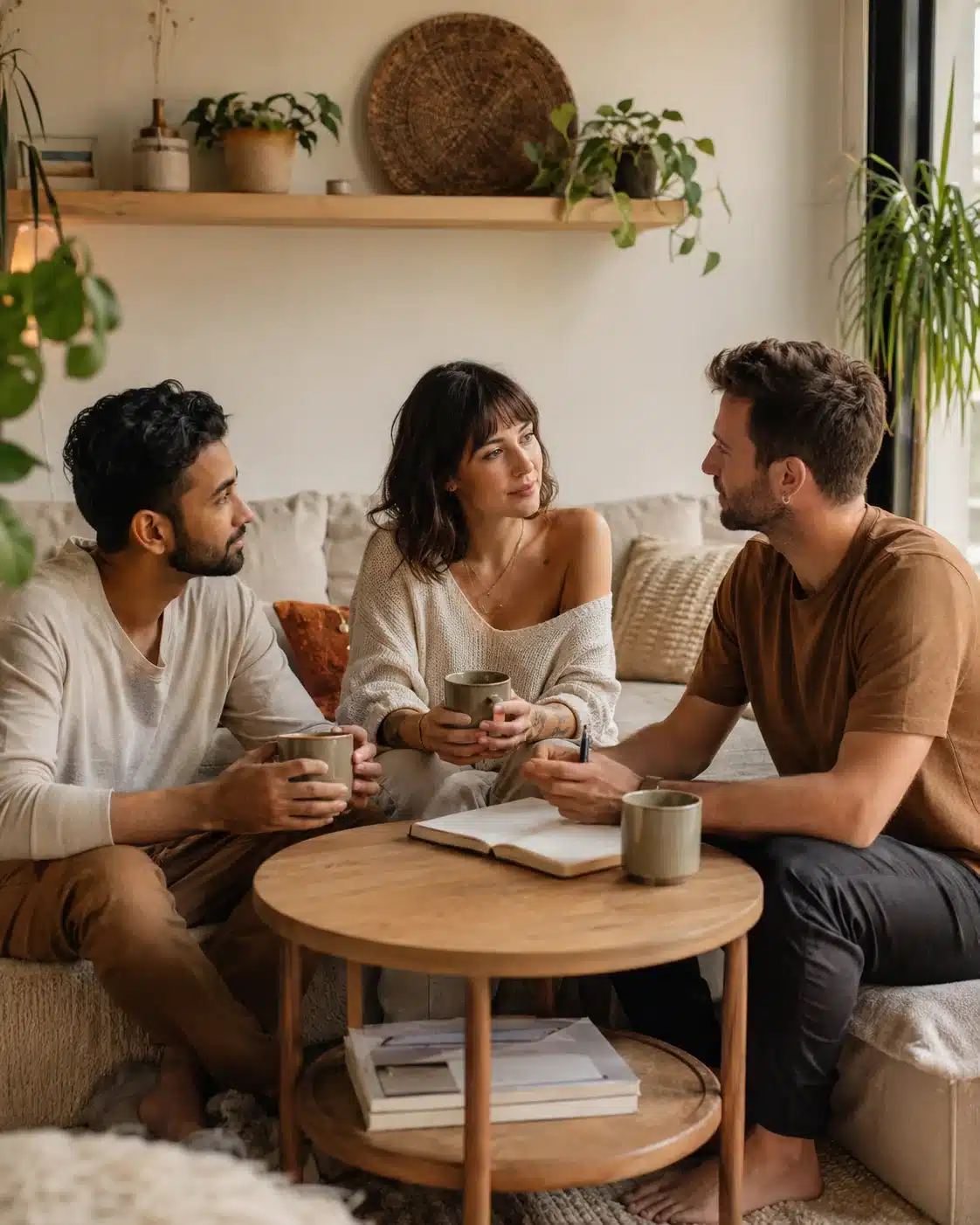 Conversación sobre acuerdos Pareja mantiene una conversación clara sobre acuerdos antes de incorporar a otra persona