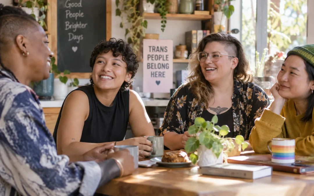 Personas compartiendo un momento de conexión y apoyo en un entorno cotidiano